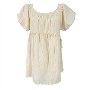 NEW &merci Anthropologie Women's LARGE Puff Sleeve Babydoll Dress Yellow Boho